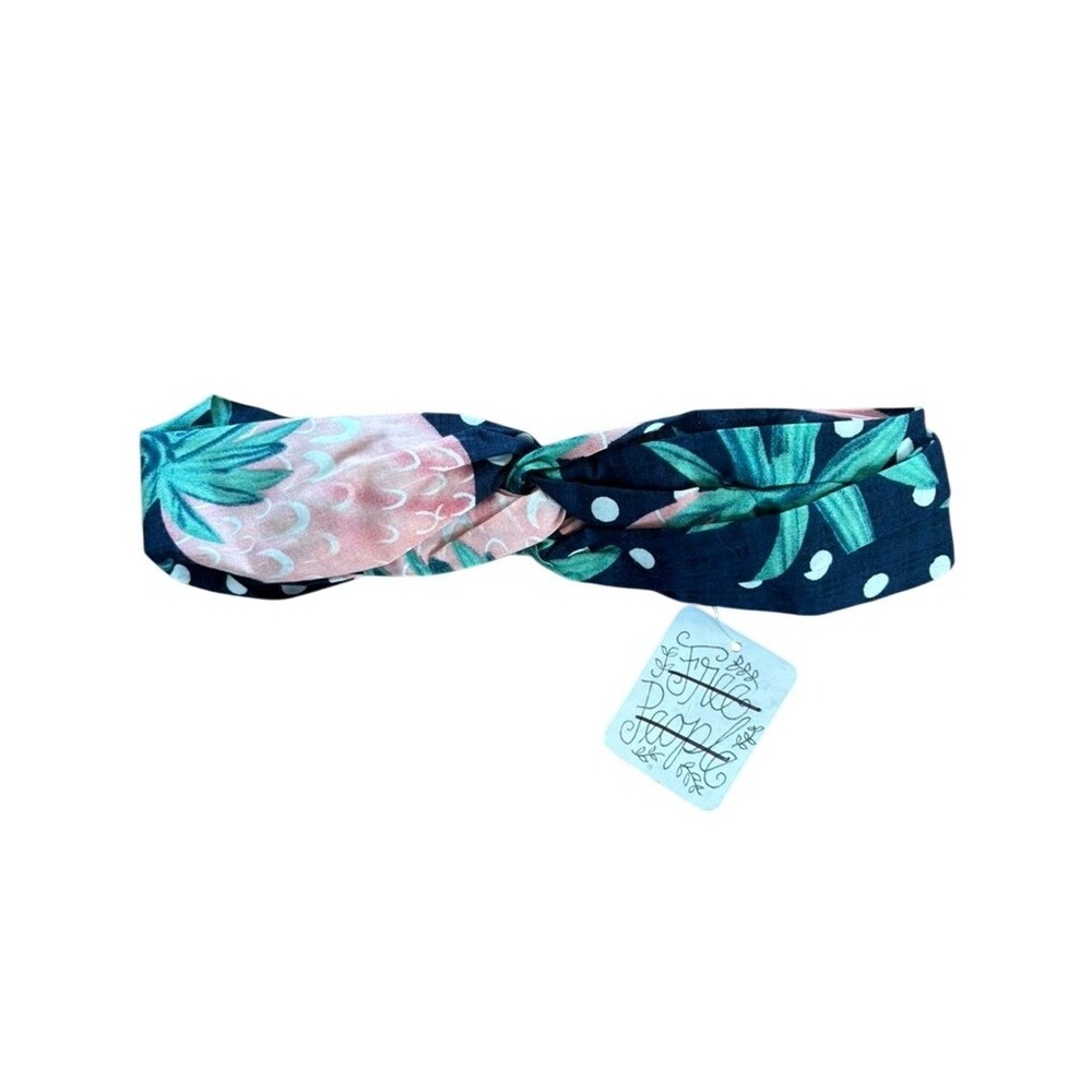 NWT Free People Headband Womens‎ OS Navy Pink Pineapple Polka Dot Twist Front